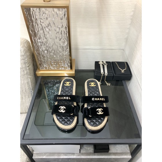 CHANEL 2023 spring and summer latest woven velcro slippers Italy imported multi-layer leather outsole