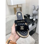 CHANEL 2023 spring and summer latest woven velcro slippers Italy imported multi-layer leather outsole