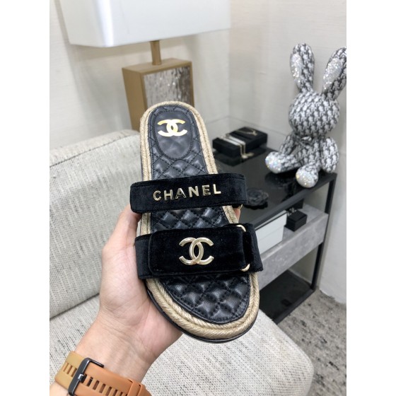 CHANEL 2023 spring and summer latest woven velcro slippers Italy imported multi-layer leather outsole