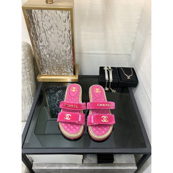 CHANEL 2023 spring and summer latest woven velcro slippers Italy imported multi-layer leather outsole