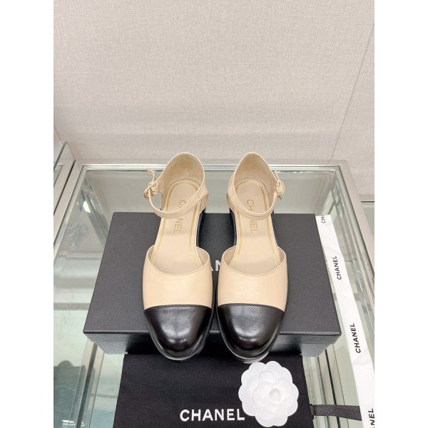 CHANEL 23Ss small incense thick bottom Mary Jane hollow sandals imported lambskin