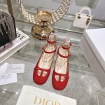 DIOR Retro Fashion Hollow Double Buckle Chunky Heel Mary Jane Shoes 3.5cm Big Red