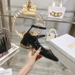 DIOR Retro Fashion Cutout Double Buckle Chunky Heel Mary Jane Shoes 3.5cm Black