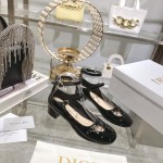 DIOR Retro Fashion Cutout Double Buckle Chunky Heel Mary Jane Shoes 3.5cm Black