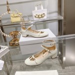DIOR Retro Fashion Cutout Double Buckle Chunky Heel Mary Jane Shoes 3.5cm Beige