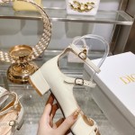 DIOR Retro Fashion Cutout Double Buckle Chunky Heel Mary Jane Shoes 3.5cm Beige