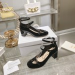 DIOR Retro Fashion Cutout Double Buckle Chunky Heel Mary Jane Shoes 6.5cm Black