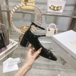 DIOR Retro Fashion Cutout Double Buckle Chunky Heel Mary Jane Shoes 6.5cm Black