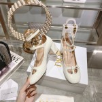 DIOR Retro Fashion Cutout Double Buckle Chunky Heel Mary Janes 6.5cm Beige