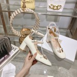 DIOR Retro Fashion Cutout Double Buckle Chunky Heel Mary Janes 6.5cm Beige