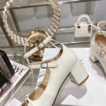 DIOR Retro Fashion Cutout Double Buckle Chunky Heel Mary Janes 6.5cm Beige