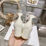 DIOR Retro Fashion Cutout Double Buckle Chunky Heel Mary Janes 6.5cm Beige