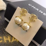 CHANEL🇫🇷Xiaoxiang Camellia Full Diamond Pearl Alphabet Stud Earrings Jewelry