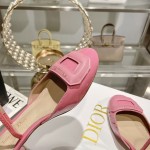 DIOR small round toe hollow one strap sandals 3.5cm Rose