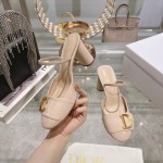 DIOR summer new bag head chunky sandals high heel model 7.5cm apricot