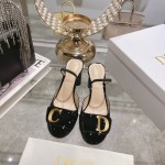 DIOR summer new bag head thick heel sandals high heel model 7.5cm black
