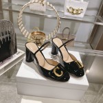 DIOR summer new bag head thick heel sandals high heel model 7.5cm black