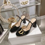 DIOR summer new bag head thick heel sandals high heel model 7.5cm black