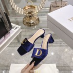 DIOR 2023 New early spring sandals Imported cow patent leather ➕ Korean suede Sheepskin lining 4.5cm blue