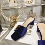 DIOR 2023 New early spring sandals Imported cow patent leather ➕ Korean suede Sheepskin lining 4.5cm blue