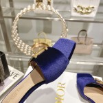 DIOR 2023 New early spring sandals Imported cow patent leather ➕ Korean suede Sheepskin lining 4.5cm blue