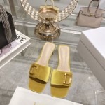 DIOR 2023 New early spring sandals Imported cow patent leather ➕ Korean velvet Sheepskin lining 4.5cm Yellow