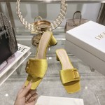 DIOR 2023 New early spring sandals Imported cow patent leather ➕ Korean velvet Sheepskin lining 4.5cm Yellow