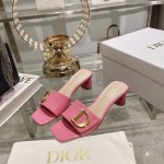 DIOR 2023 New early spring sandals Imported cow patent leather ➕ Korean suede Sheepskin lining 4.5cm Rose