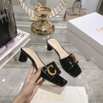 DIOR 2023 New early spring sandals Imported cow patent leather ➕ Korean suede Sheepskin lining 4.5cm Black