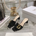 DIOR 2023 New early spring sandals Imported cow patent leather ➕ Korean suede Sheepskin lining 4.5cm Black