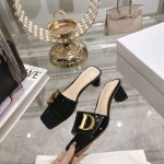 DIOR 2023 New early spring sandals Imported cow patent leather ➕ Korean suede Sheepskin lining 4.5cm Black