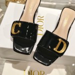 DIOR 2023 New early spring sandals Imported cow patent leather ➕ Korean suede Sheepskin lining 4.5cm Black