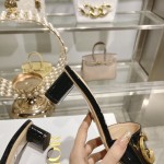 DIOR 2023 New early spring sandals Imported cow patent leather ➕ Korean suede Sheepskin lining 4.5cm Black