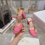 DIOR summer new bag toe chunky sandals high heel model 7.5cm Rose