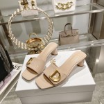 DIOR 2023 New early spring sandals Imported cow patent leather ➕ Korean suede Sheepskin lining 4.5cm Apricot