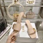 DIOR 2023 New early spring sandals Imported cow patent leather ➕ Korean suede Sheepskin lining 4.5cm Apricot