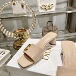 DIOR 2023 New early spring sandals Imported cow patent leather ➕ Korean suede Sheepskin lining 4.5cm Apricot