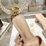 DIOR 2023 New early spring sandals Imported cow patent leather ➕ Korean suede Sheepskin lining 4.5cm Apricot