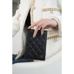 𝗖𝗛𝗔𝗘𝗡𝗟✦ Classic Passport Clip Caviar Grain Calfskin 🐂 Black Ball Gold