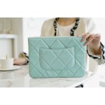 𝗖𝗛𝗔𝗘𝗡𝗟✦ Classic 19 Collection Imported Channel Special Lambskin🐑 Carry-on Clutch Tiffany Blue