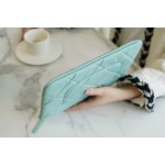 𝗖𝗛𝗔𝗘𝗡𝗟✦ Classic 19 Collection Imported Channel Special Lambskin🐑 Carry-on Clutch Tiffany Blue