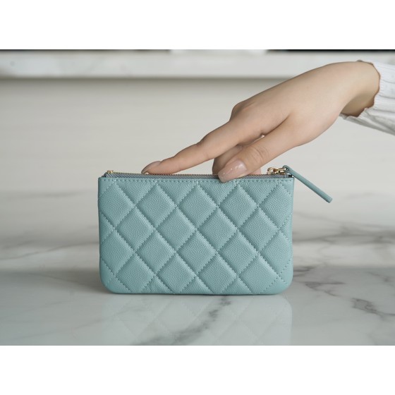 𝗖𝗛𝗔𝗘𝗡𝗟✦ Channel custom calfskin 🐂 Classic mini zippered carry-on bag Tiffany blue 💖