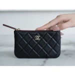 𝗖𝗛𝗔𝗘𝗡𝗟✦ Channel custom lambskin 🐏 Classic mini zipper carry-on bag black gold 🐑