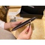 𝗖𝗛𝗔𝗘𝗡𝗟✦ Italy 🇮🇹 channel custom lambskin 🐑 Leboy Collection Zipper Clutch | Classic Black Gold 👑