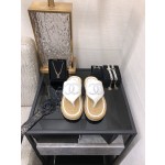 CHANEL 2022 knitted flip-flops fashionable and versatile series Imported custom towel fabric
