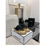 CHANEL 2022 knitted flip-flops fashionable and versatile series Imported custom towel fabric