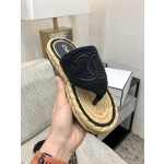 CHANEL 2022 knitted flip-flops fashionable and versatile series Imported custom towel fabric