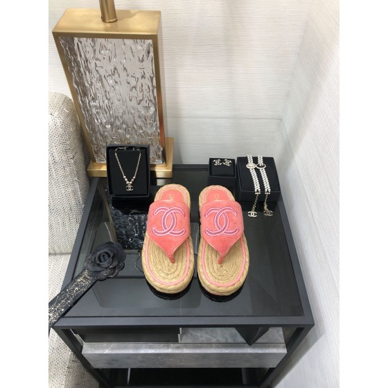 CHANEL 2022 knitted flip-flops fashionable and versatile series Imported custom towel fabric
