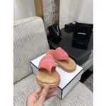 CHANEL 2022 knitted flip-flops fashionable and versatile series Imported custom towel fabric