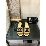 CHANEL 2023 spring and summer latest electric embroidery honey slippers Imported leather outsole